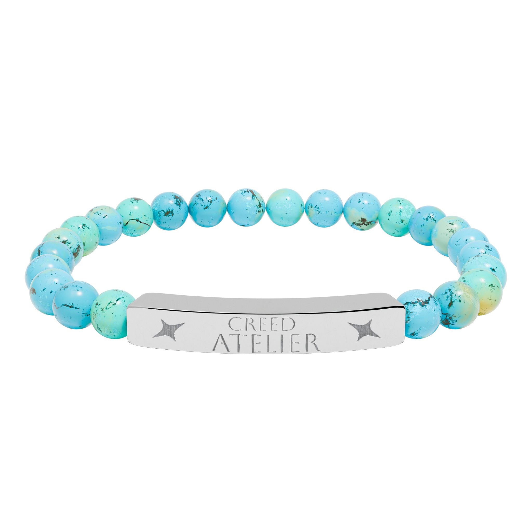 Engraved Natural Stone Stretch Bar Bracelet  Creed Atelier – Custom Name Bar for Men & Women