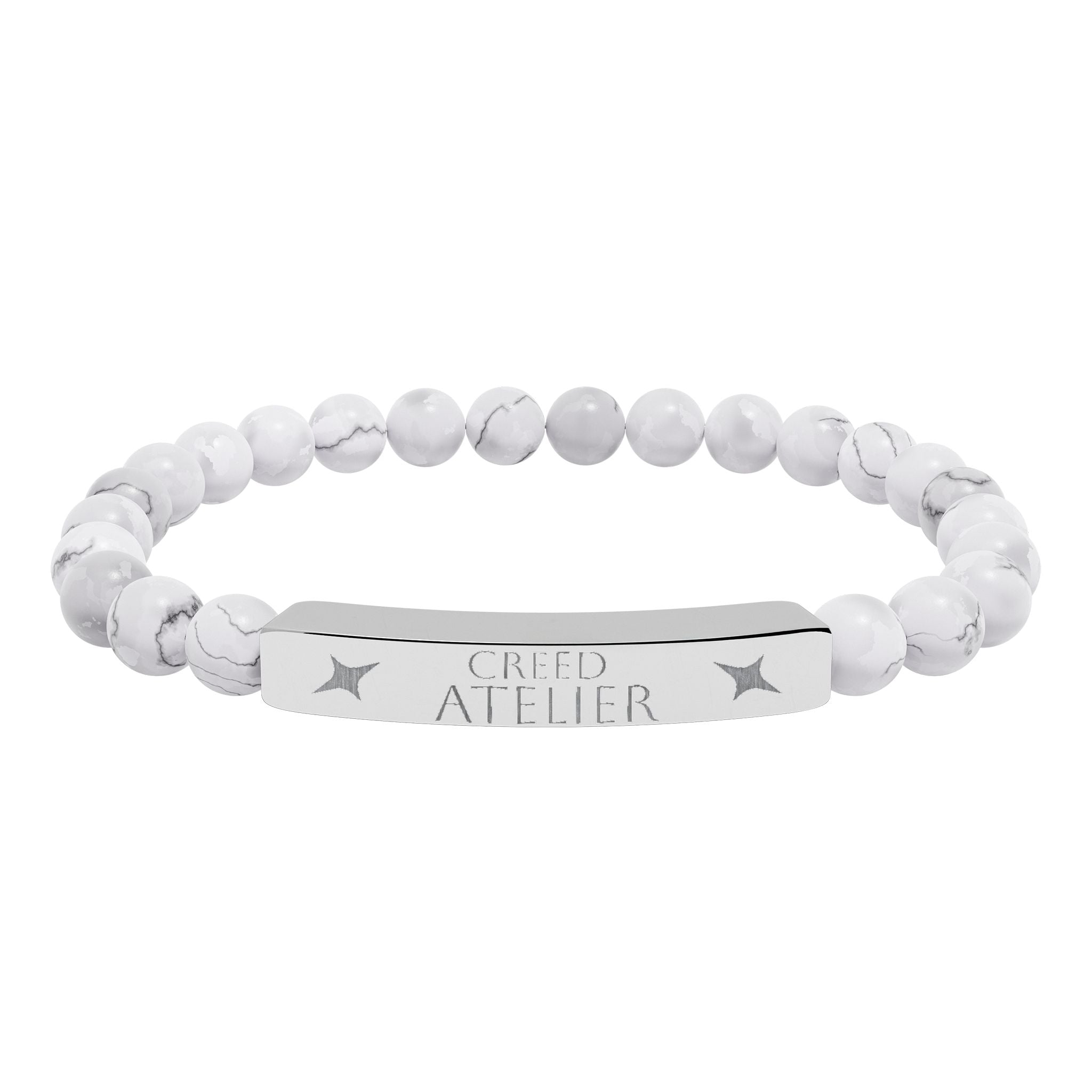 Engraved Natural Stone Stretch Bar Bracelet  Creed Atelier – Custom Name Bar for Men & Women