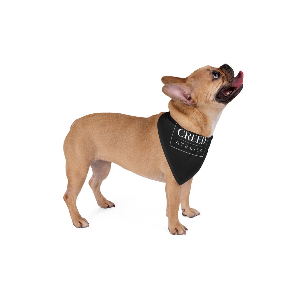 Creed Atelier White Pet Bandana - Luxury Branded Triangle Scarf for Dogs & Cats