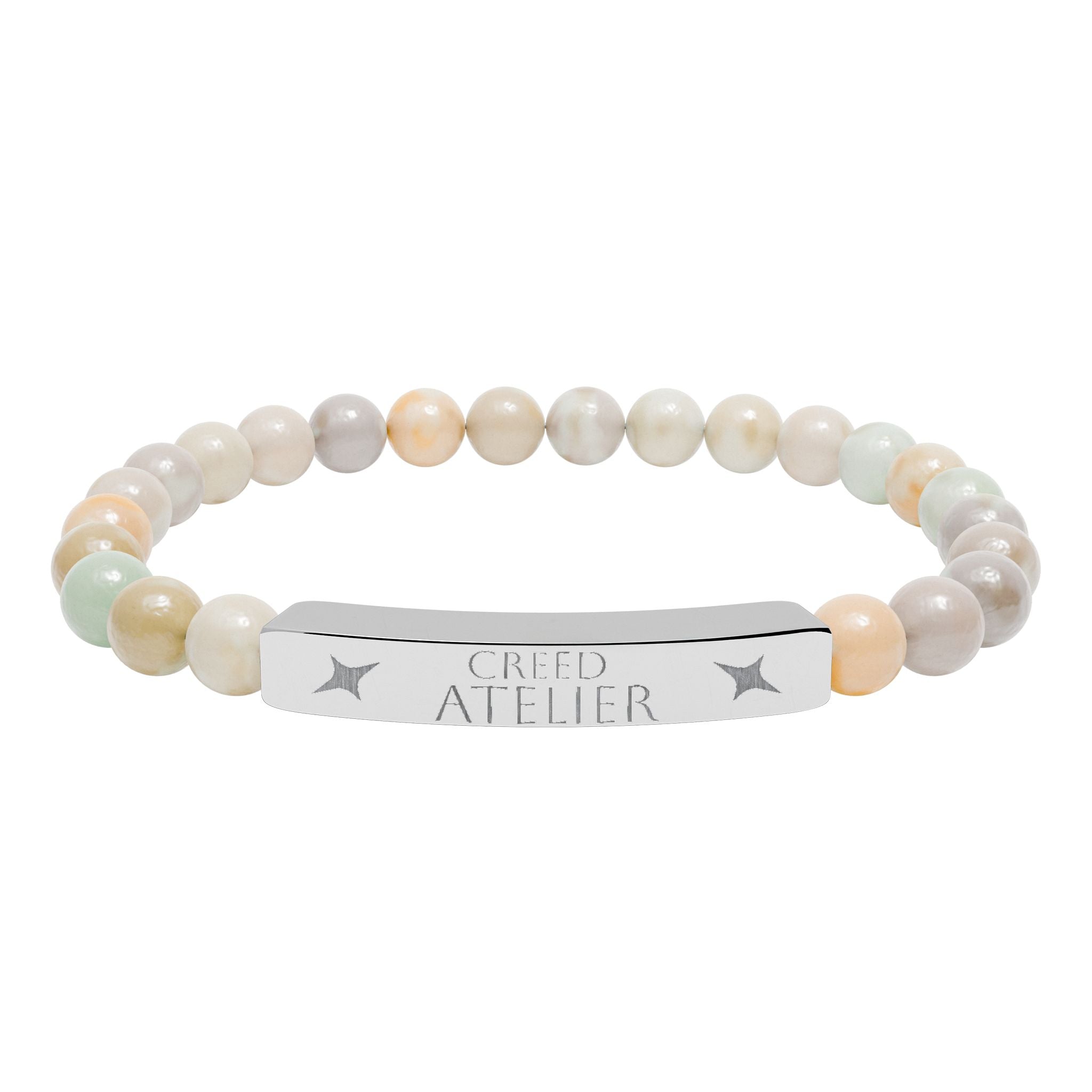 Engraved Natural Stone Stretch Bar Bracelet  Creed Atelier – Custom Name Bar for Men & Women