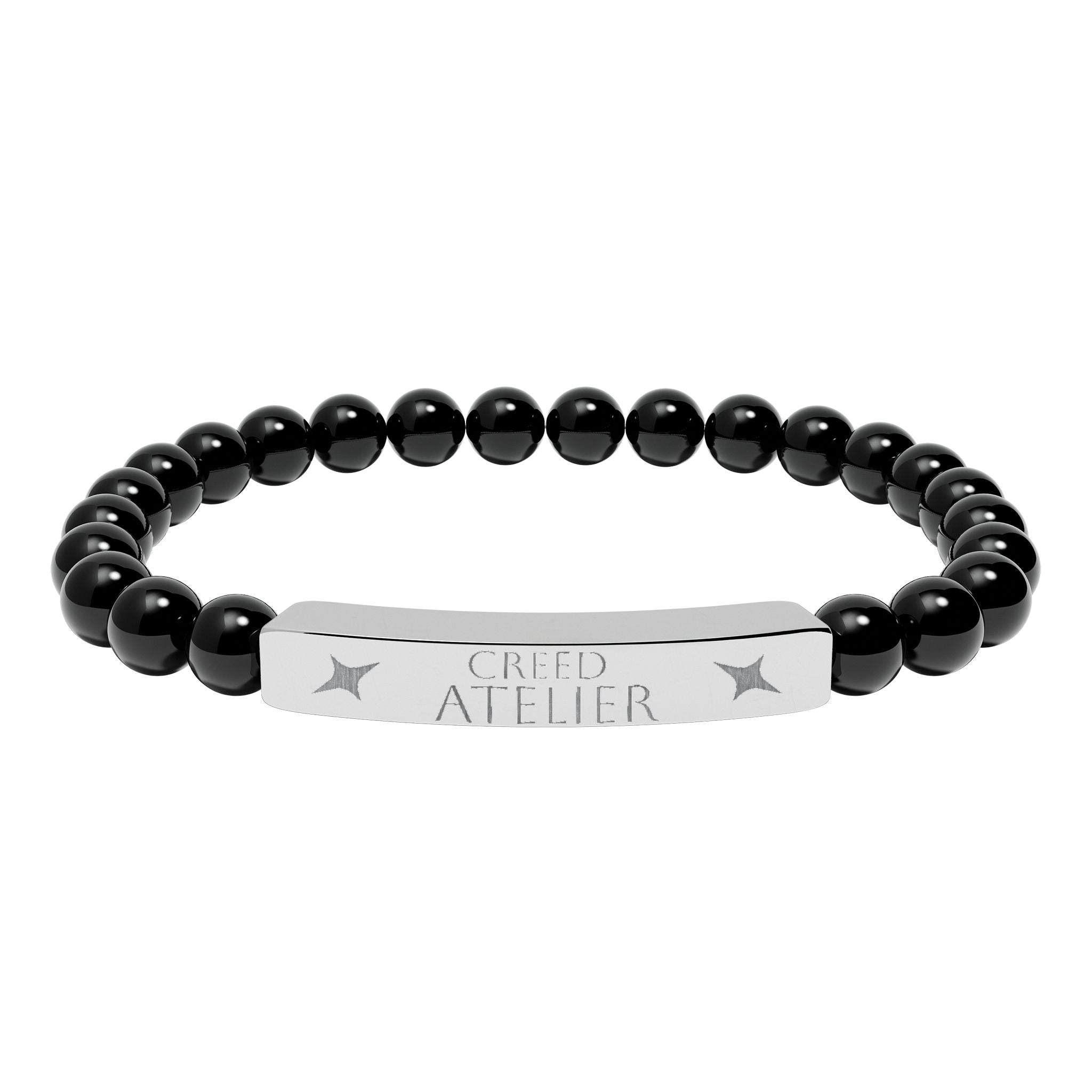 Engraved Natural Stone Stretch Bar Bracelet  Creed Atelier – Custom Name Bar for Men & Women