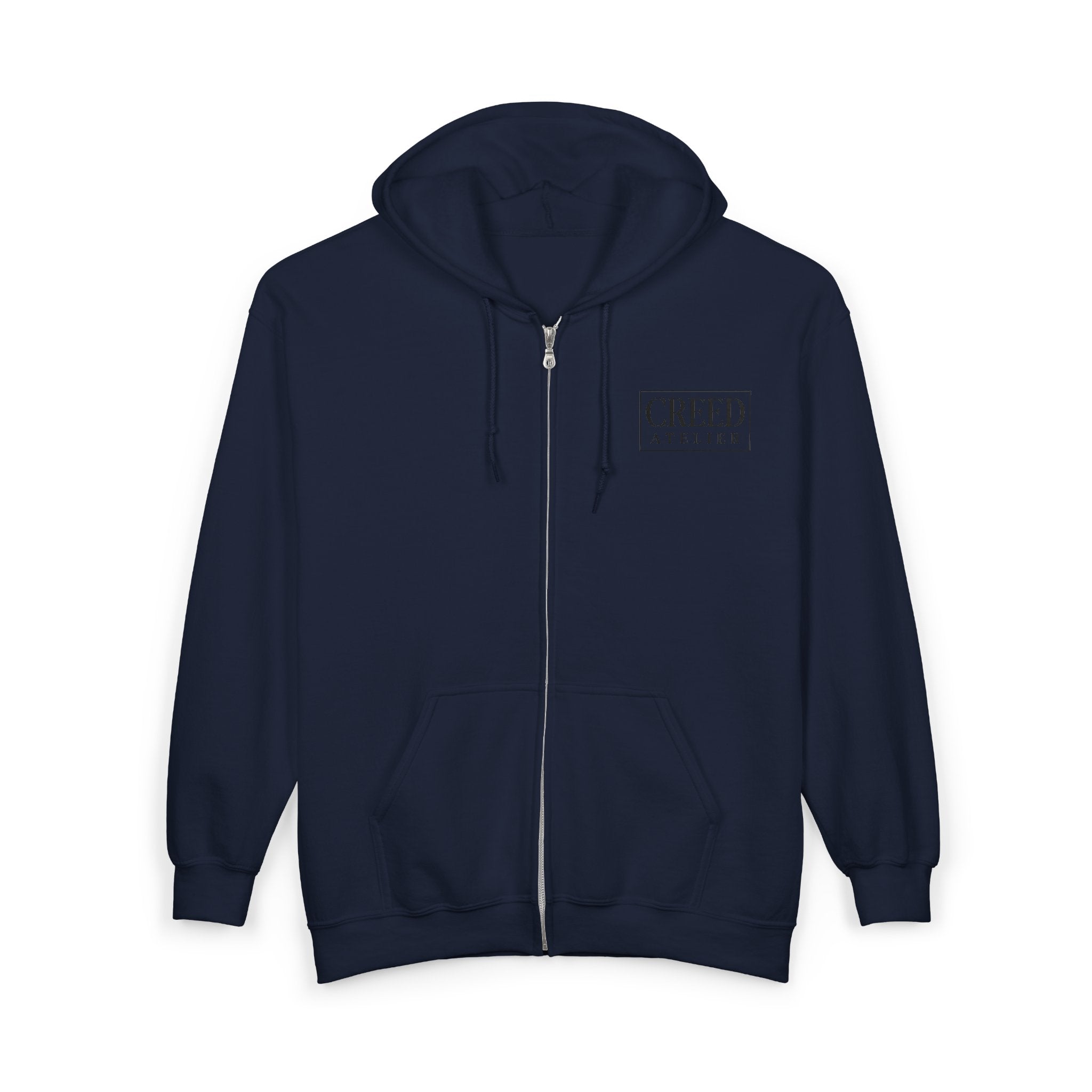 Creed Atelier Zip Hoodie — Minimal Logo & Lips Graphic Full-Zip Sweatshirt