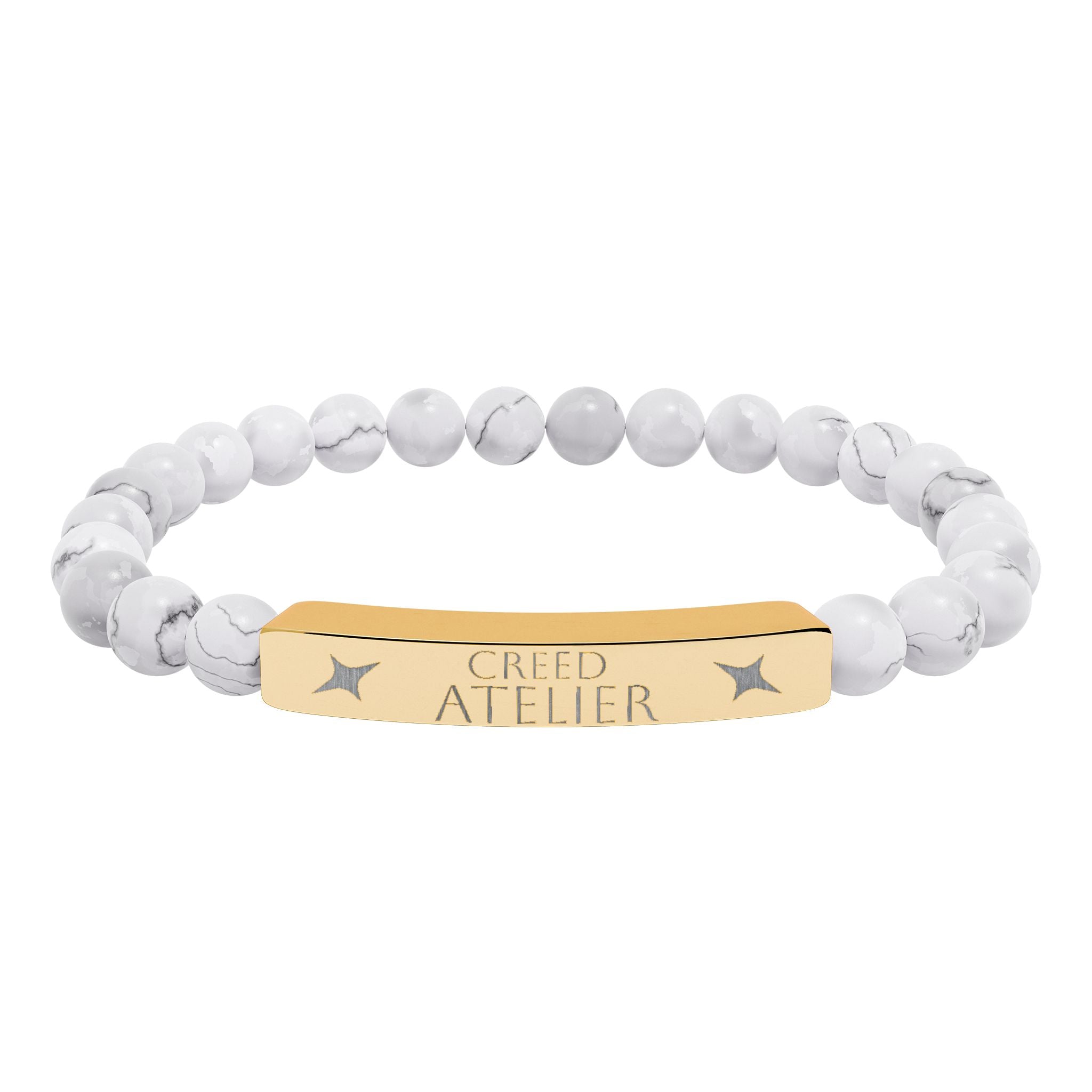 Engraved Natural Stone Stretch Bar Bracelet  Creed Atelier – Custom Name Bar for Men & Women