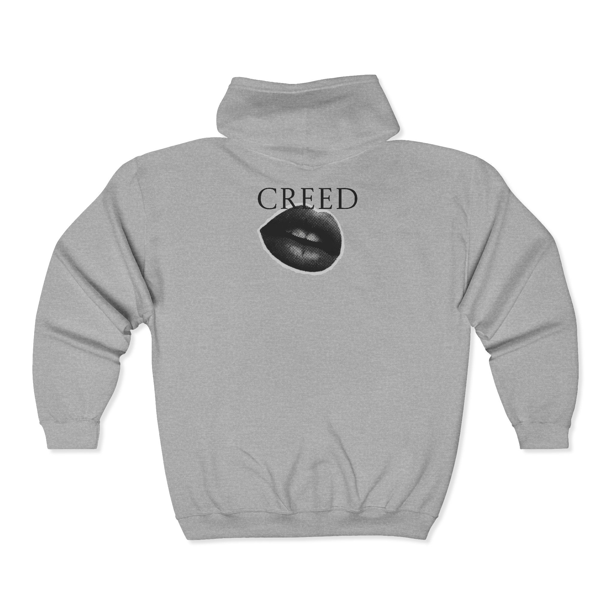 Creed Atelier Zip Hoodie — Minimal Logo & Lips Graphic Full-Zip Sweatshirt
