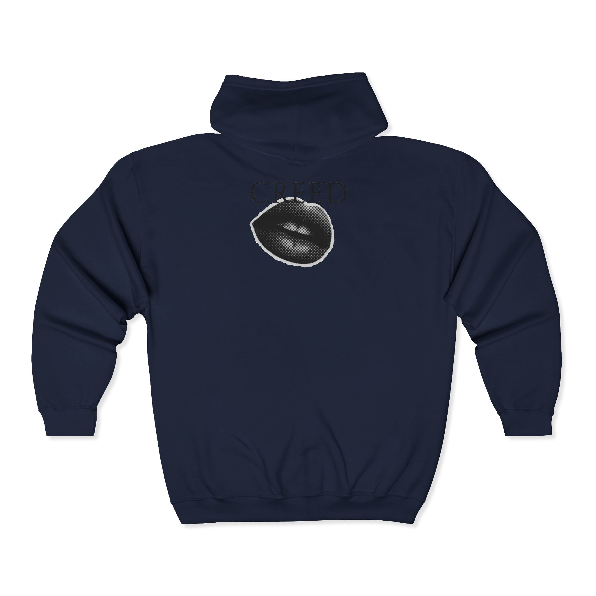 Creed Atelier Zip Hoodie — Minimal Logo & Lips Graphic Full-Zip Sweatshirt