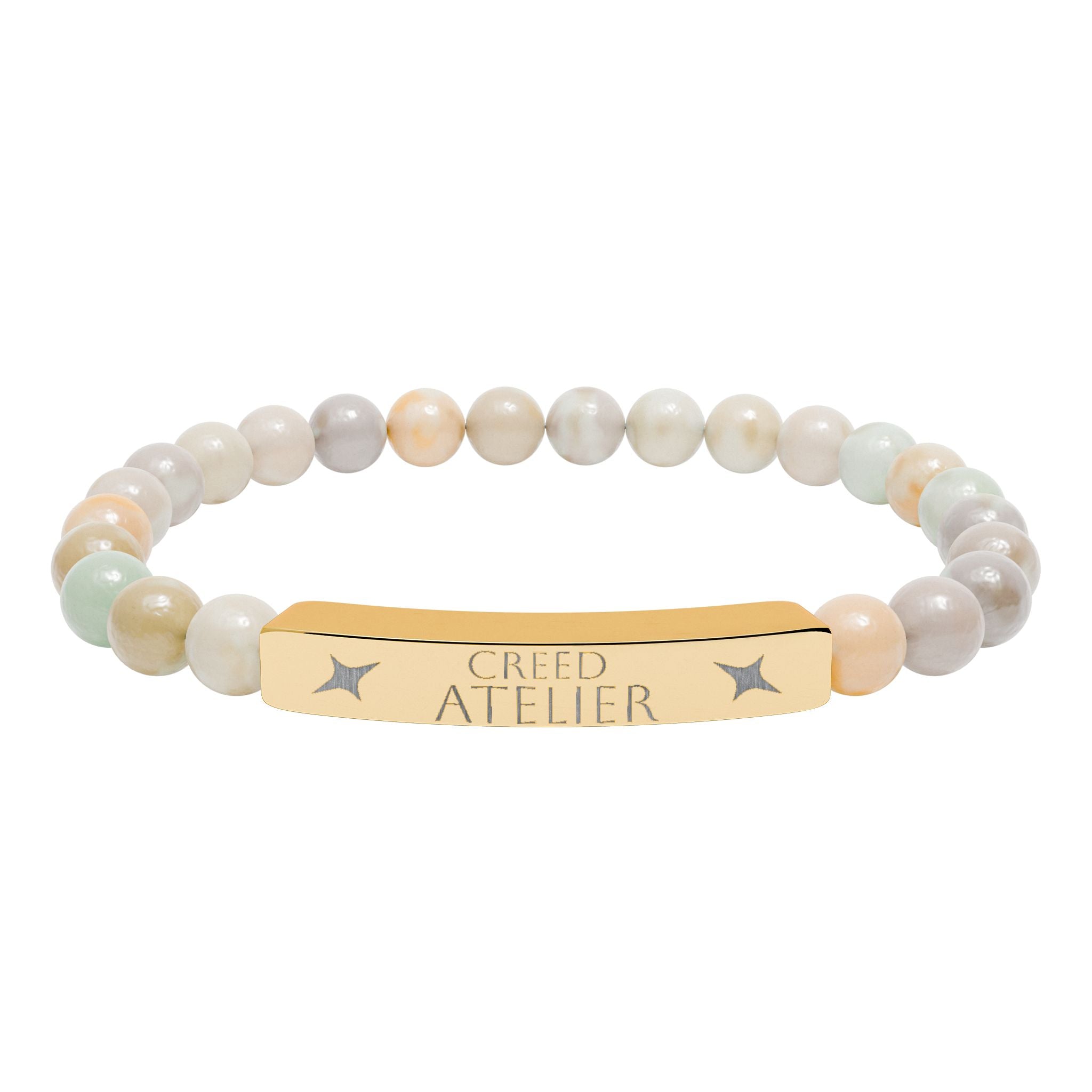 Engraved Natural Stone Stretch Bar Bracelet  Creed Atelier – Custom Name Bar for Men & Women